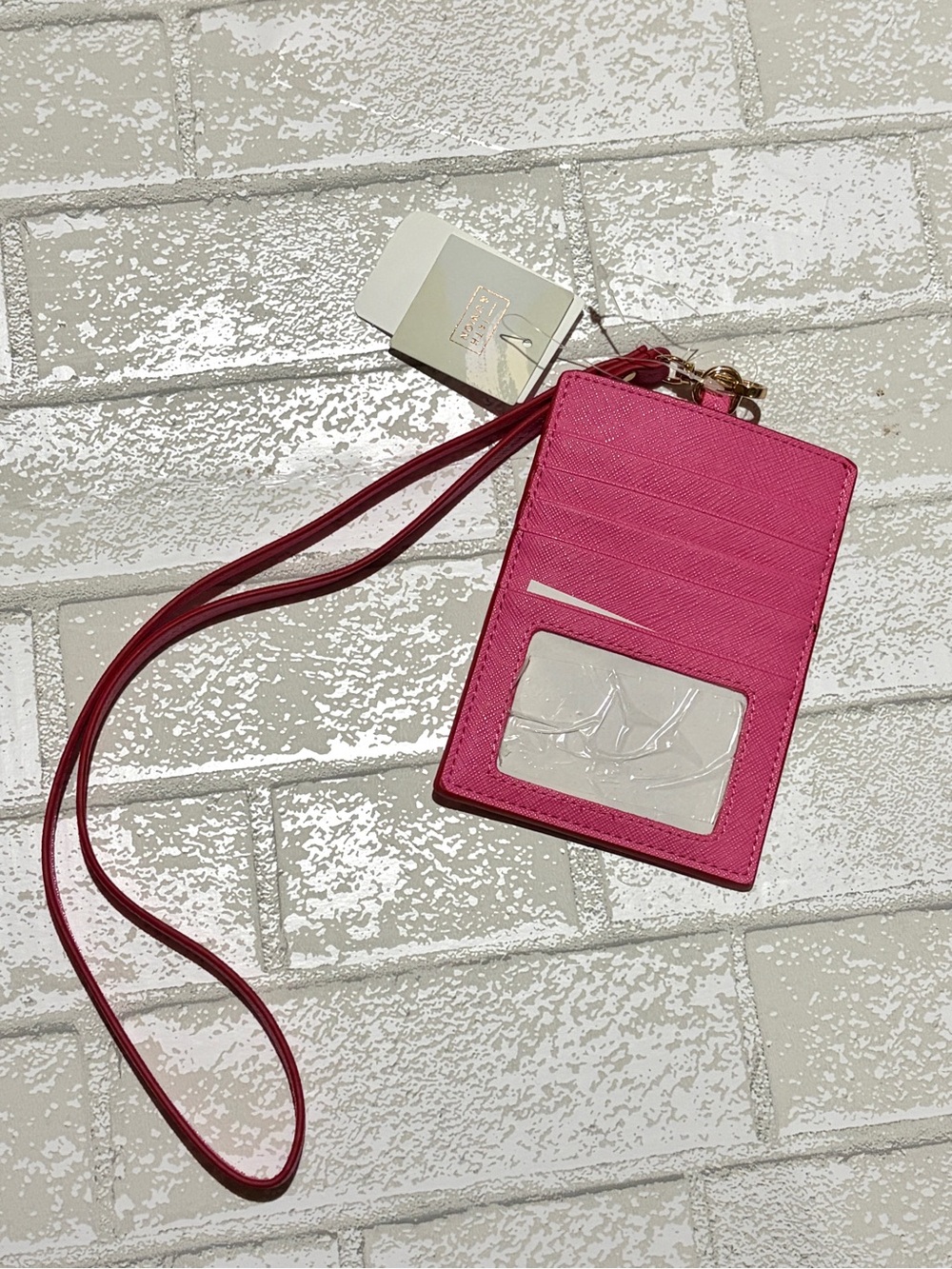 14th & Union Hot Pink Ringo Faux Leather Cardholder Lanyard Detachable Strap NEW